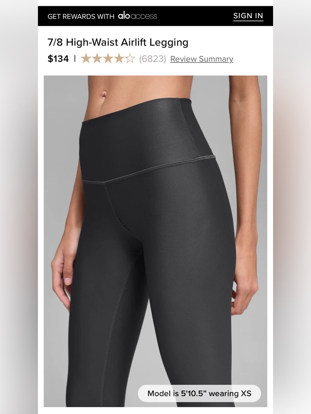 ALO Yoga 7/8 High-Waist Airlift Legging - Anthracite Grey/Charcoal Size S